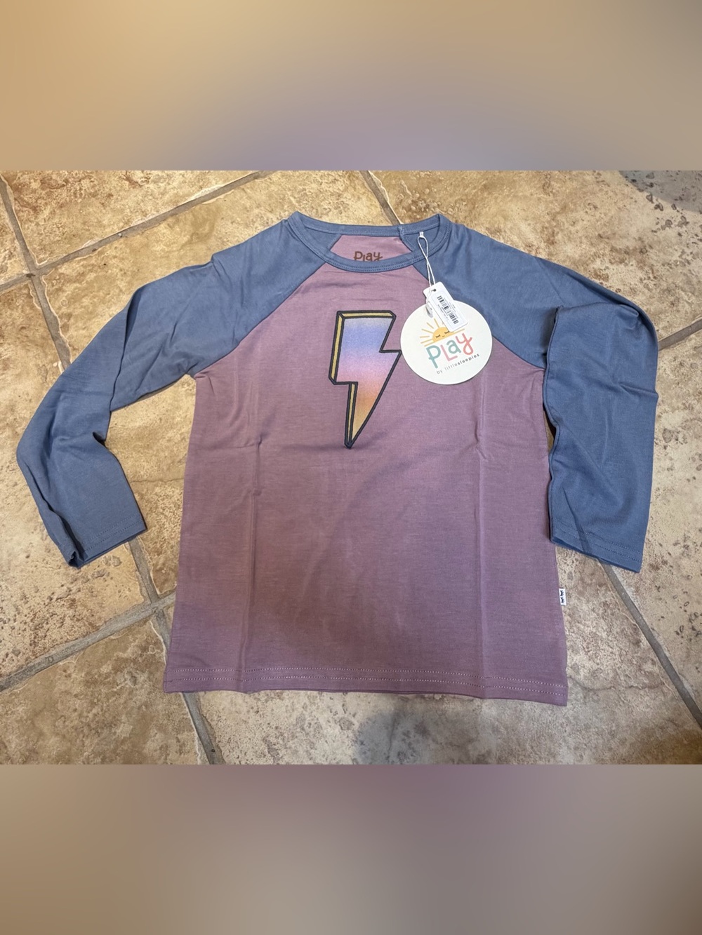 Little Sleepies Play Bolt Raglan Tee 4T Purple Blue Lightning Long Sleeve NWT